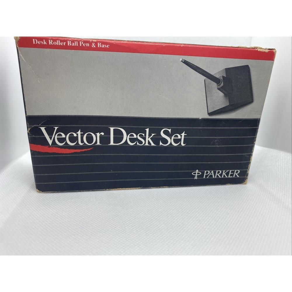 Parker Vector Desk Set Vintage 1985 Base, Roller Ball Pen With Black Ink‎ New
